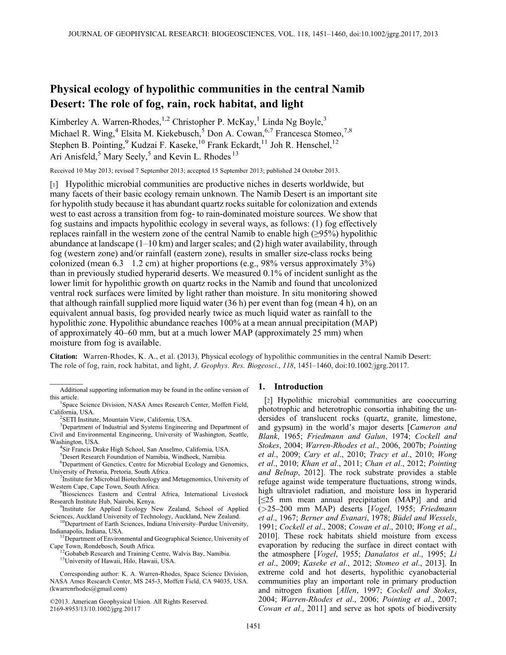 Physical Ecology of Hypolithic Communities in the Central Namib Desert: the Role of Fog, Rain, Rock Habitat, and Light Kimberley A