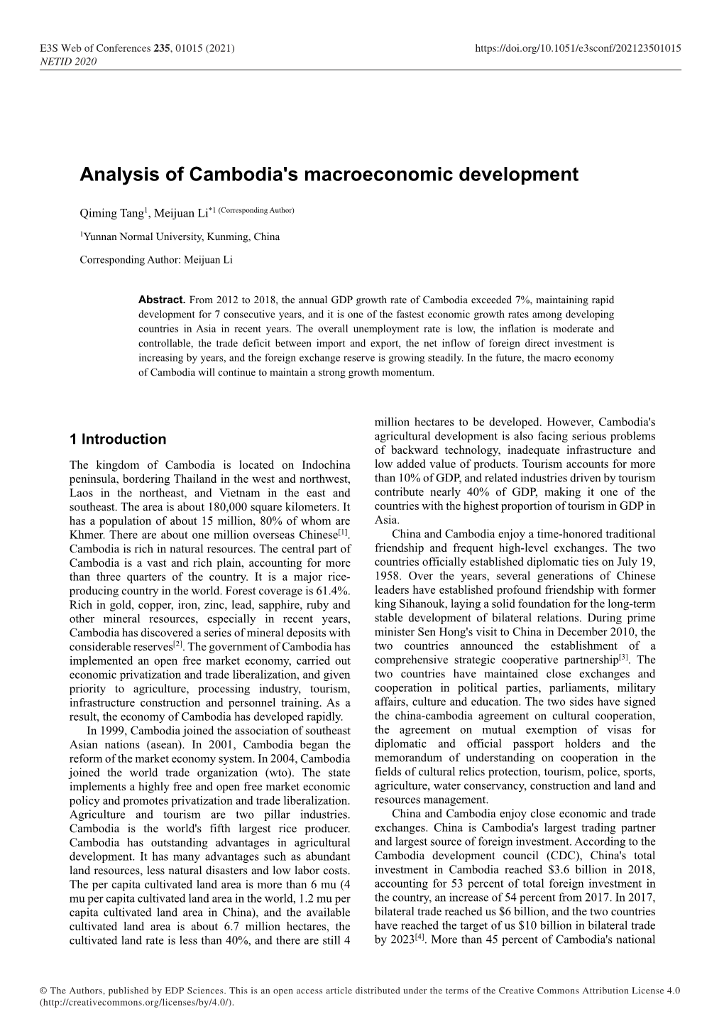 Analysis of Cambodia's Macroeconomic Development