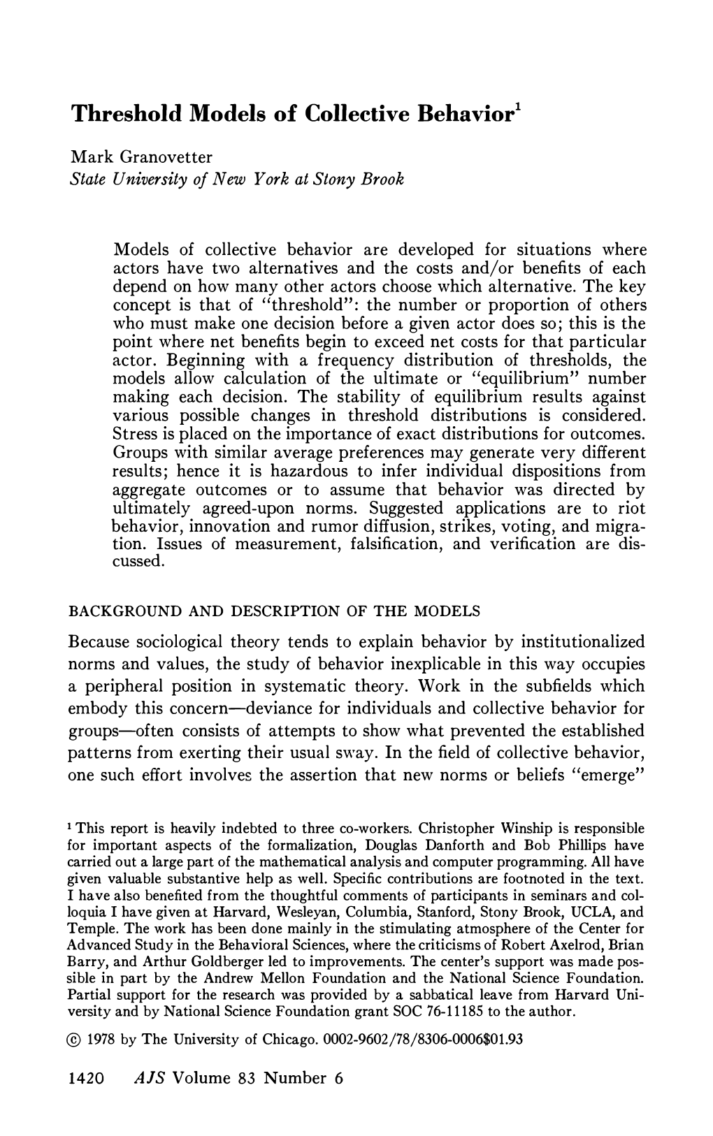 Threshold Models of Collective Behavior!