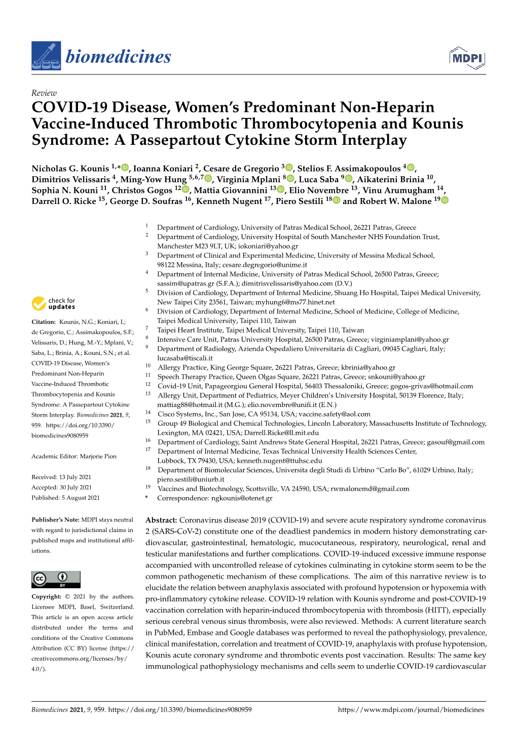 COVID-19 Disease, Women's Predominant Non-Heparin Vaccine