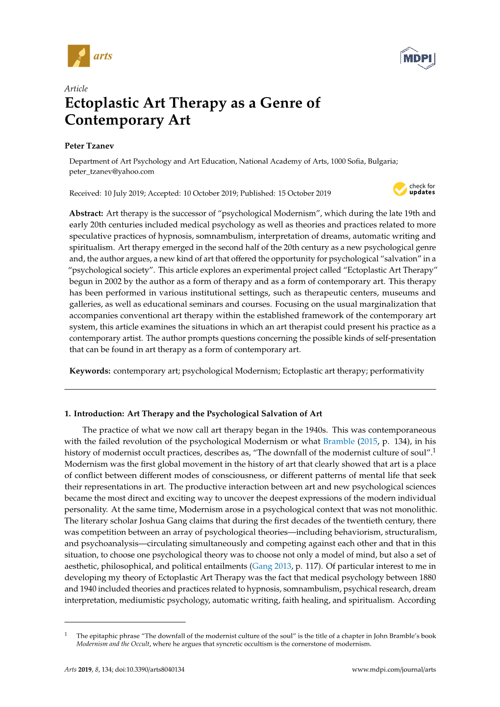 Ectoplastic Art Therapy As a Genre of Contemporary Art