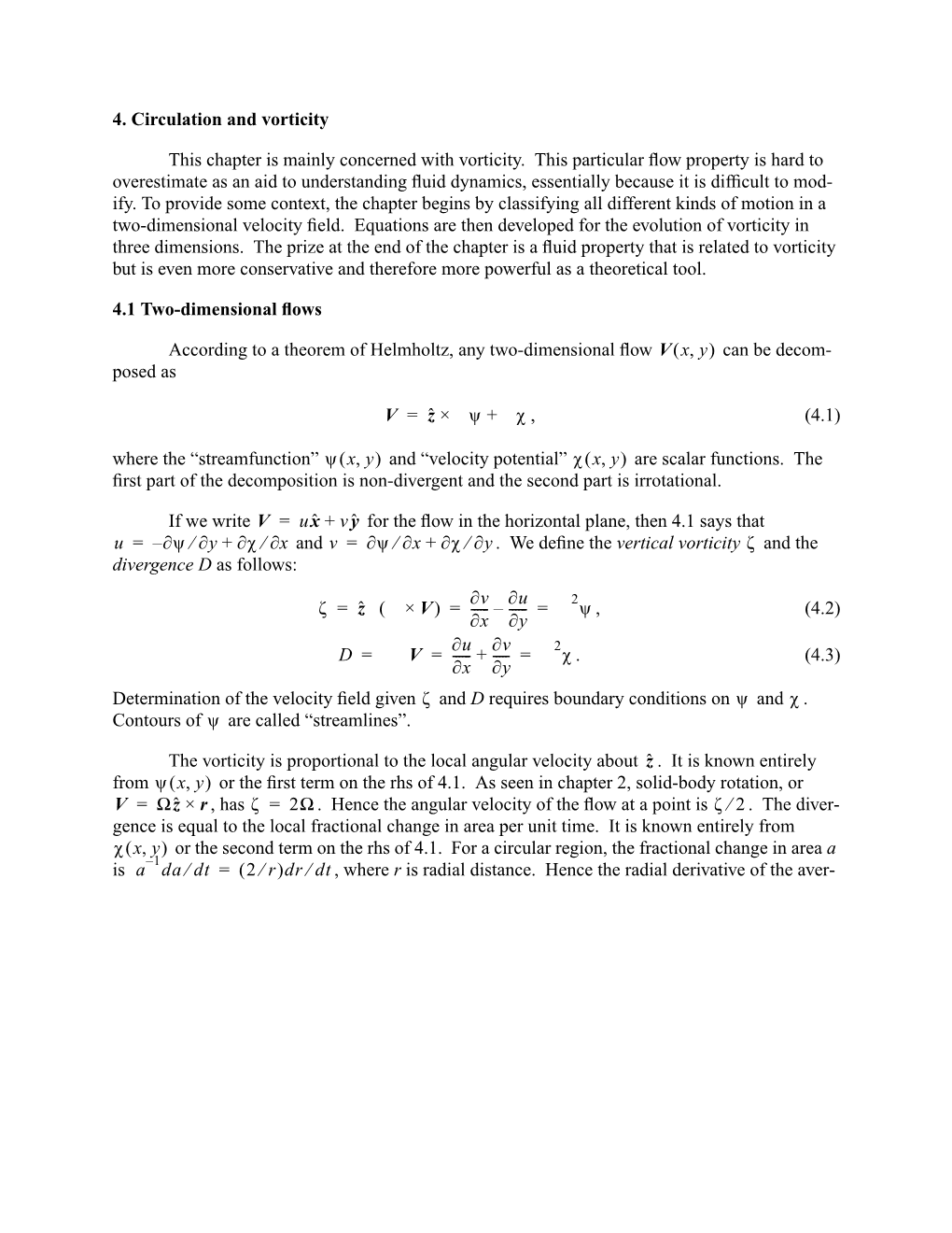 4. Circulation and Vorticity This Chapter Is Mainly Concerned With