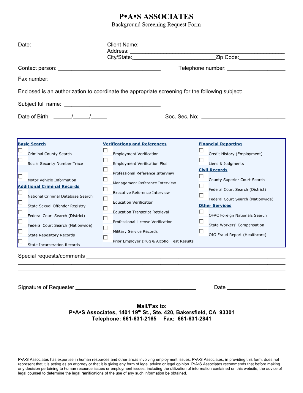 Background Screening Request Form