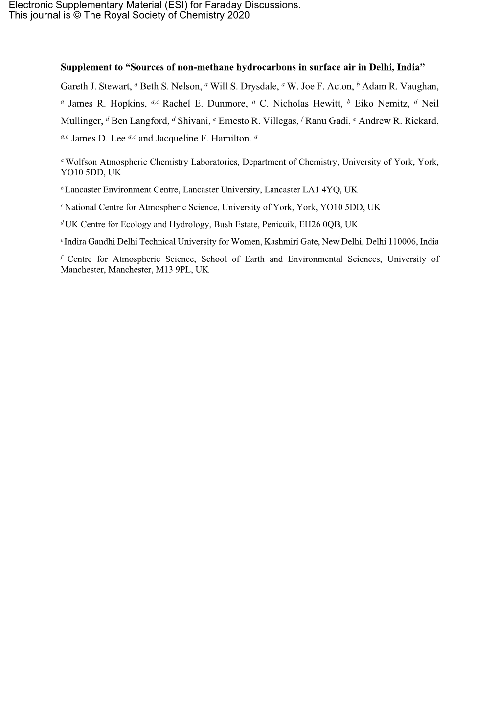 Sources of Non-Methane Hydrocarbons in Surface Air in Delhi, India” Gareth J