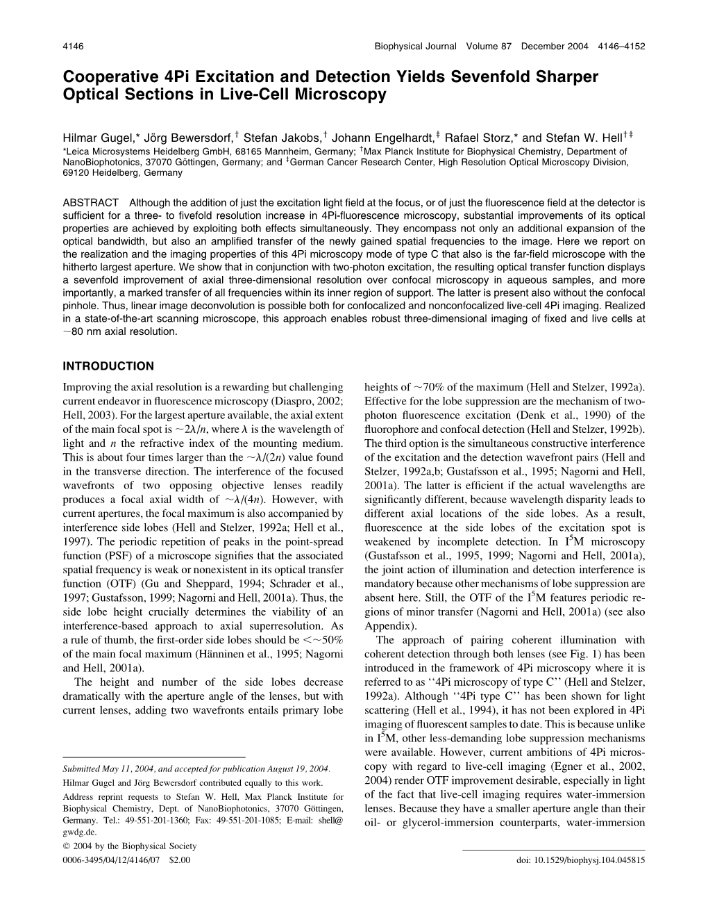 Cooperative 4Pi Excitation and Detection Yields Sevenfold Sharper Optical Sections in Live-Cell Microscopy