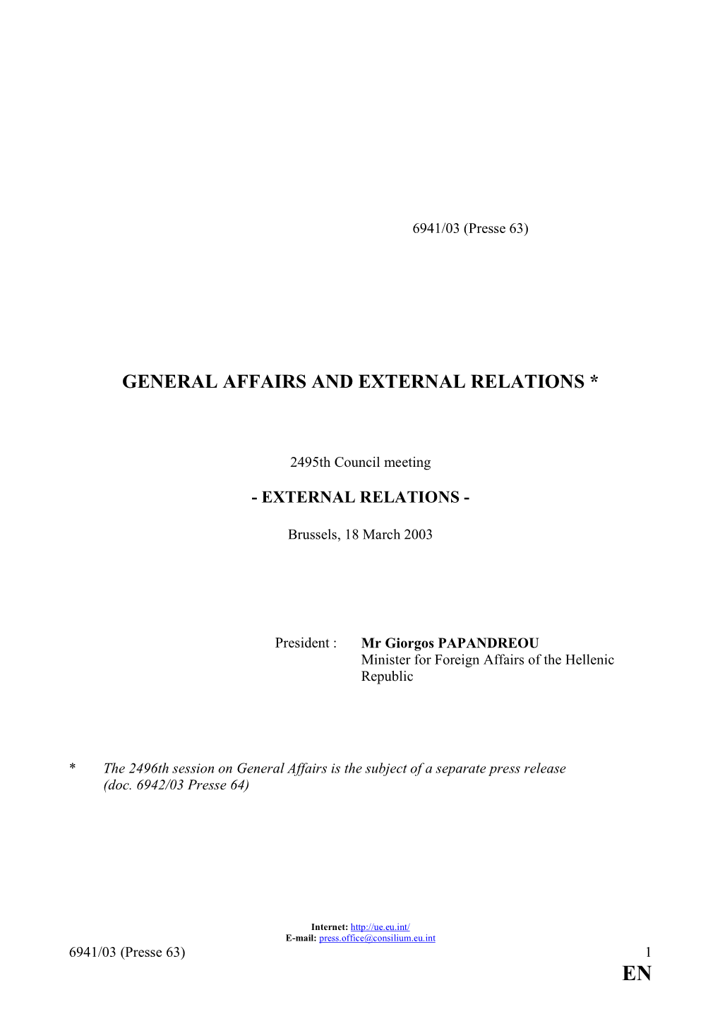General Affairs and External Relations *