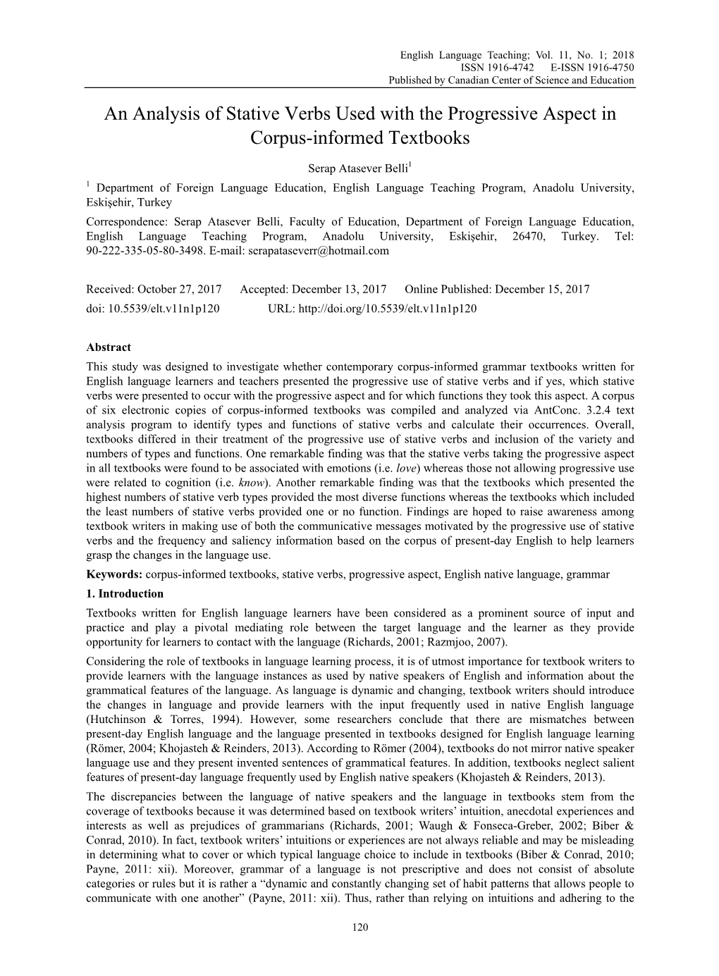 An Analysis of Stative Verbs Used with the Progressive Aspect in Corpus-Informed Textbooks