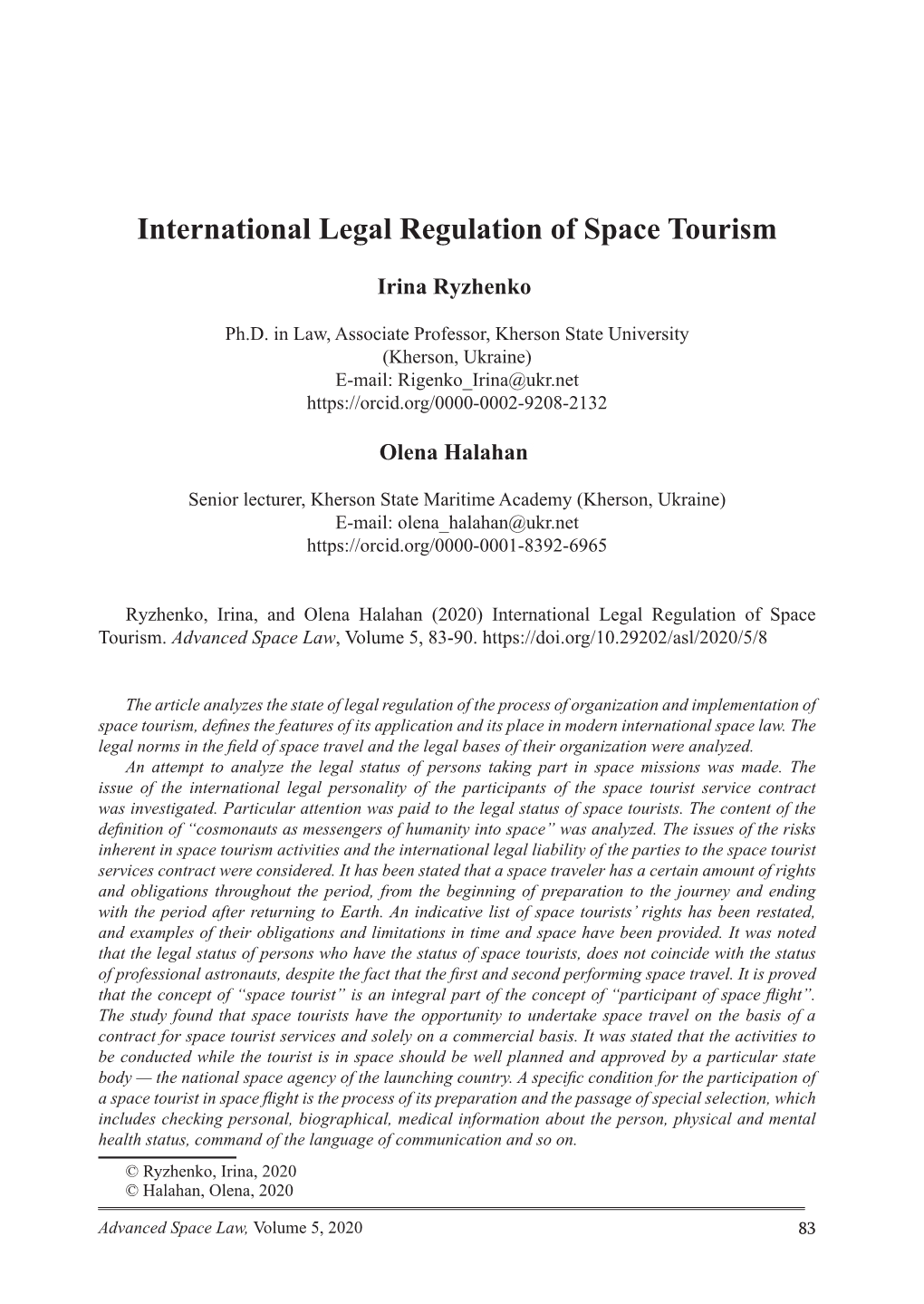 International Legal Regulation of Space Tourism