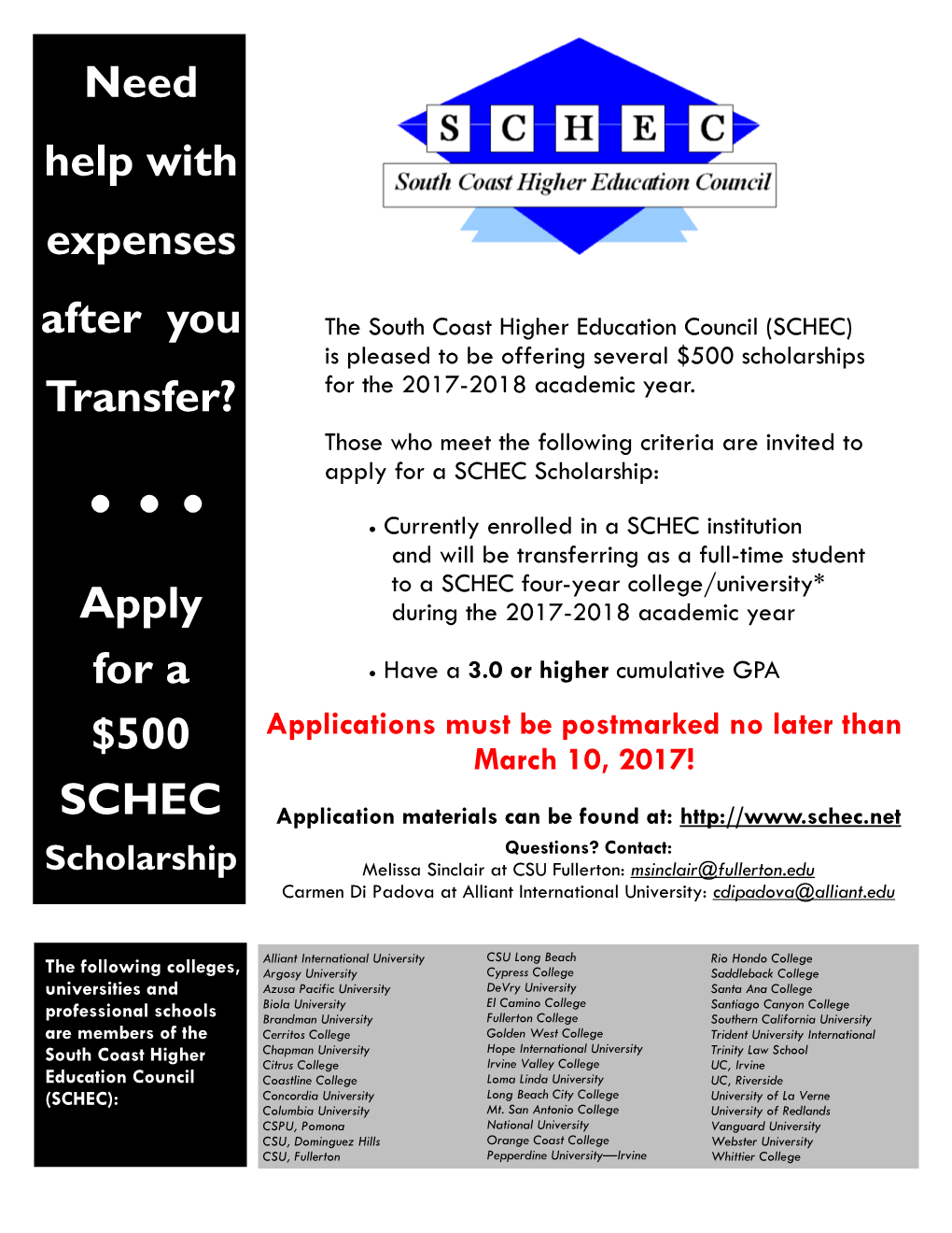 Apply for a $500 SCHEC Need Help with Expenses After You Transfer?