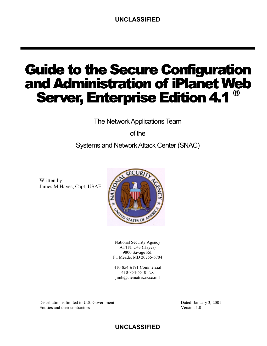 Guide to the Secure Configuration and Administration of Iplanet Web Server, Enterprise Edition 4.1