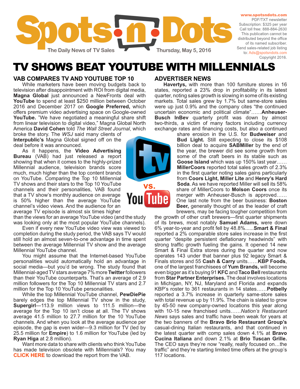 Tv Shows Beat Youtube with Millennials