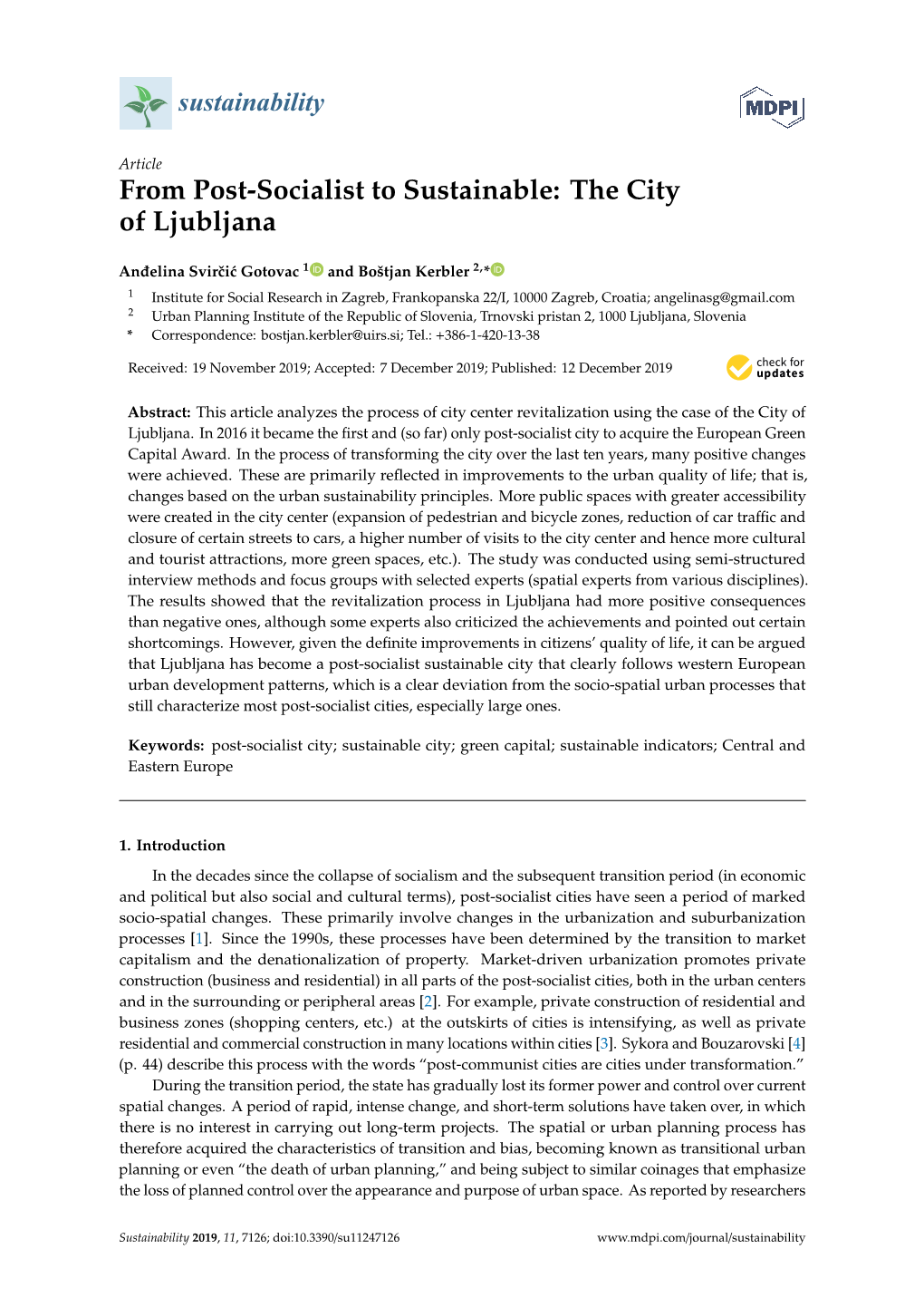 From Post-Socialist to Sustainable: the City of Ljubljana