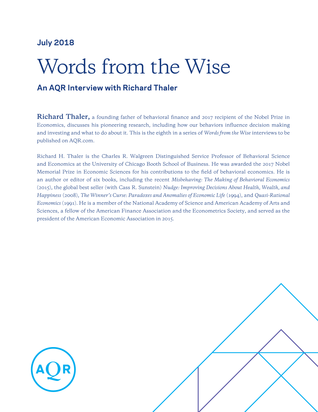 Words from the Wise an AQR Interview with Richard Thaler