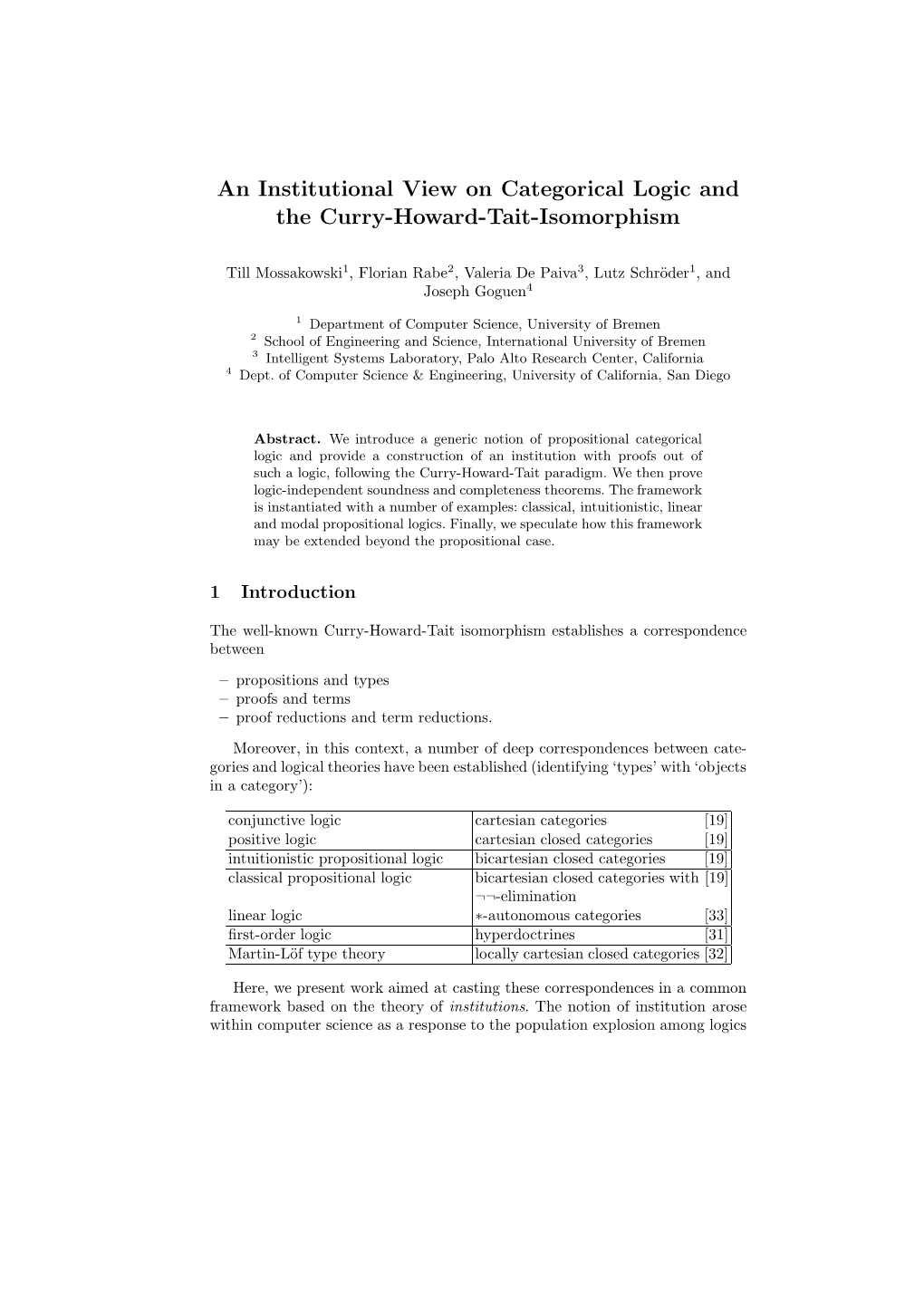 An Institutional View on Categorical Logic and the Curry-Howard-Tait-Isomorphism