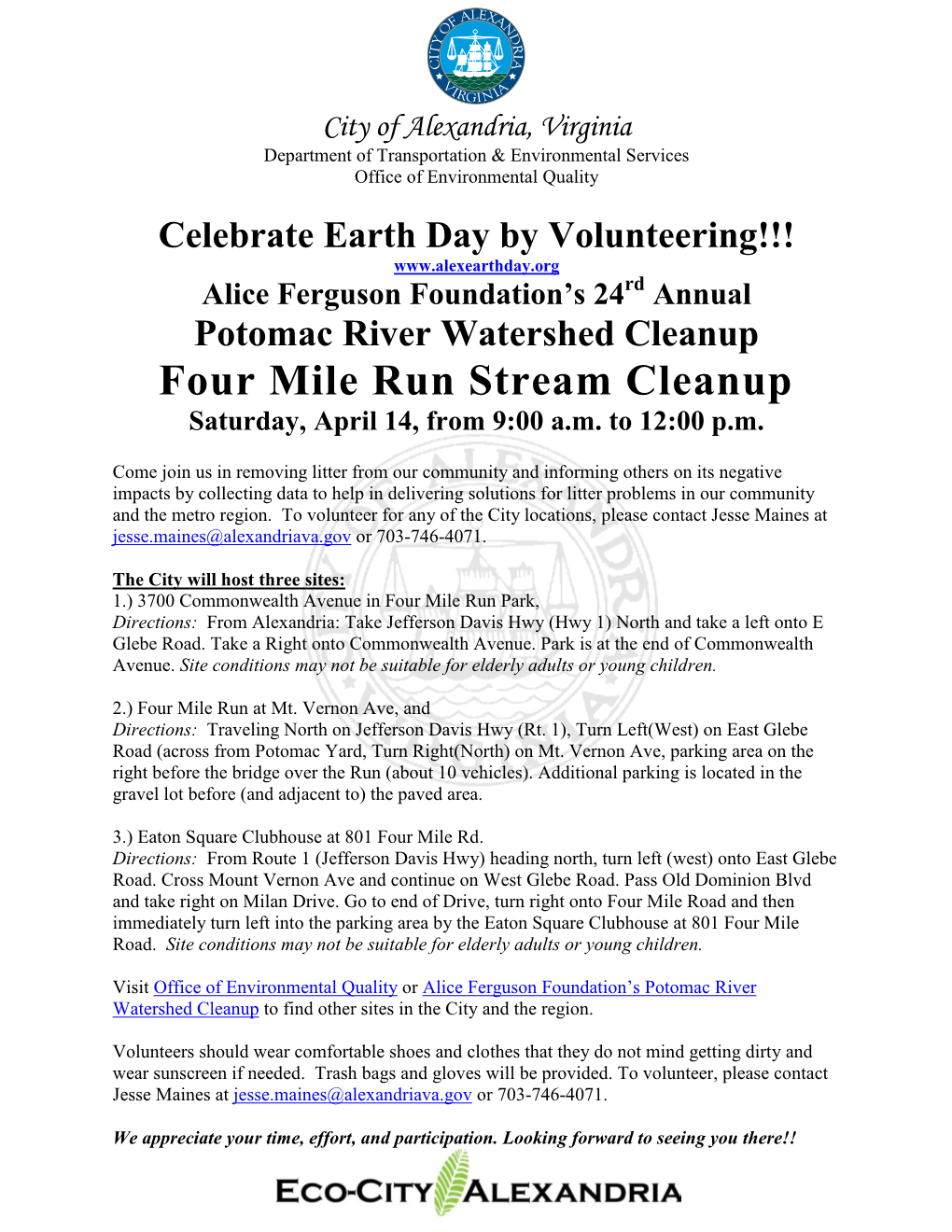 Potomac River Watershed Cleanup Flyer