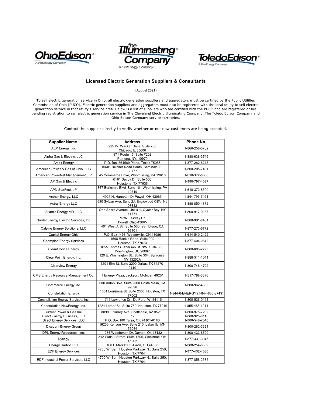 Licensed Electric Generation Suppliers & Consultants