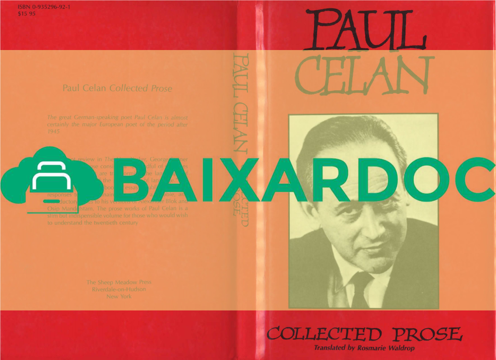 Paul Celan Collected Prose