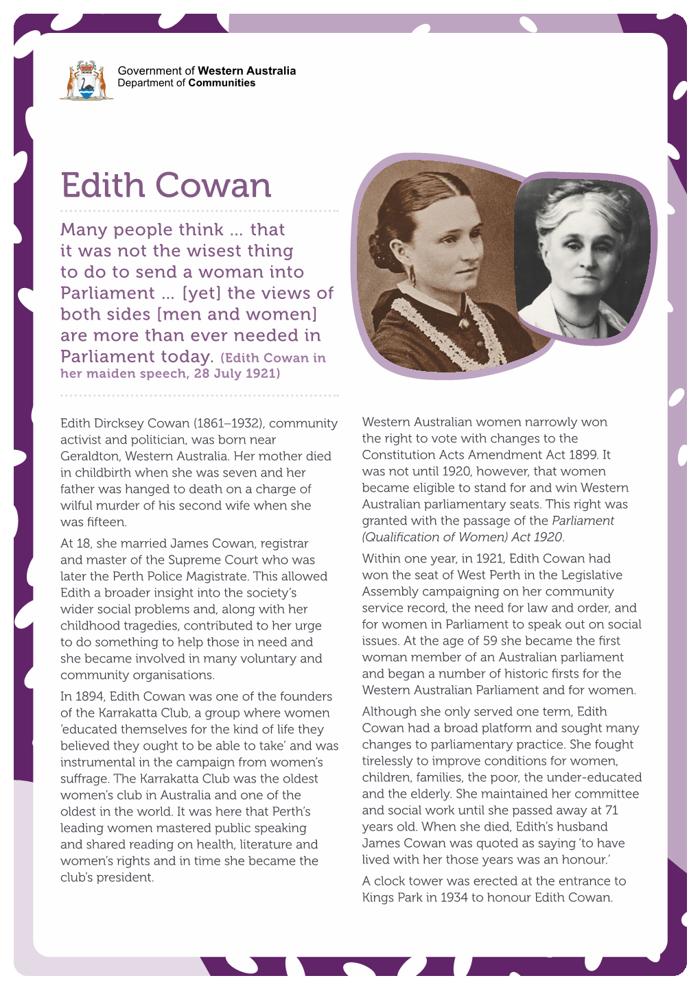 Edith Cowan Fact Sheet