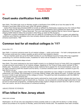 Court Seeks Clarification from AIIMS Common Test for All Medical