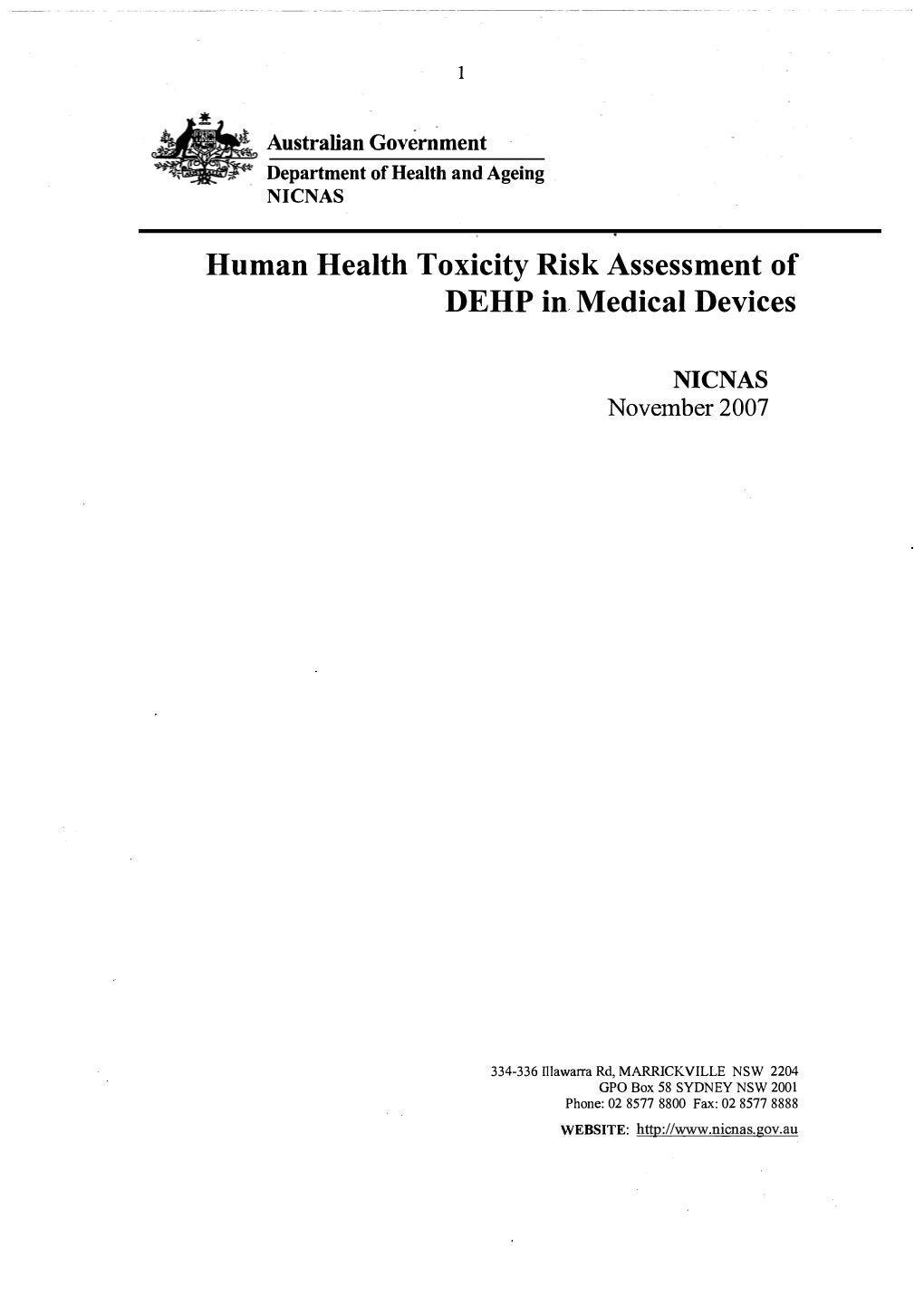 Human Health Toxicity Risk Assessment of DEHP in Medical Devices