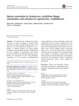 Species Association in Xanthoceras Sorbifolium Bunge Communities and Selection for Agroforestry Establishment