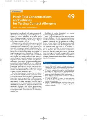 Patch Test Concentrations and Vehicles for Testing Contact Allergens