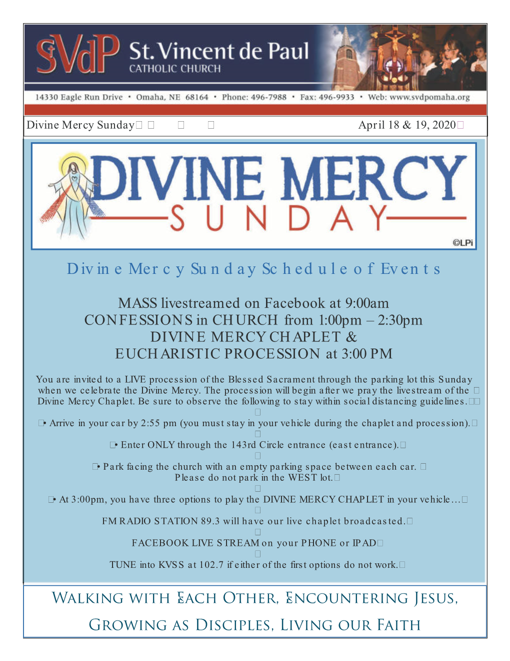 Divine Mercy Sunday Schedule of Events