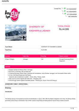 DIVERSITY of KASHMIR & LADAKH Rs 44,999