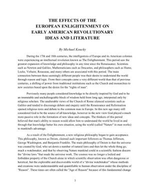 The Effects of the European Enlightenment on Early American Revolutionary Ideas and Literature