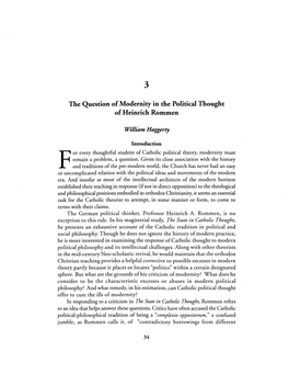 The Question of Modernity in the Political Thought of Heinrich Rommen