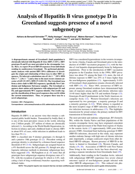Analysis of Hepatitis B Virus Genotype D in Greenland Suggests Presence of a Novel Subgenotype