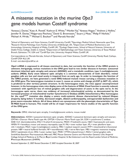 A Missense Mutation in the Murine Opa3 Gene Models Human Costeff