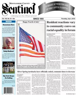 THE MONTGOMERY COUNTY SENTINEL JULY 4, 2019 EFLECTIONS the Montgomery County Sentinel, R Published Weekly by Berlyn Inc