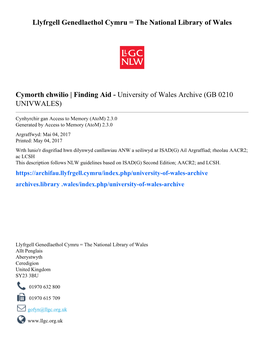 University of Wales Archive (GB 0210 UNIVWALES)