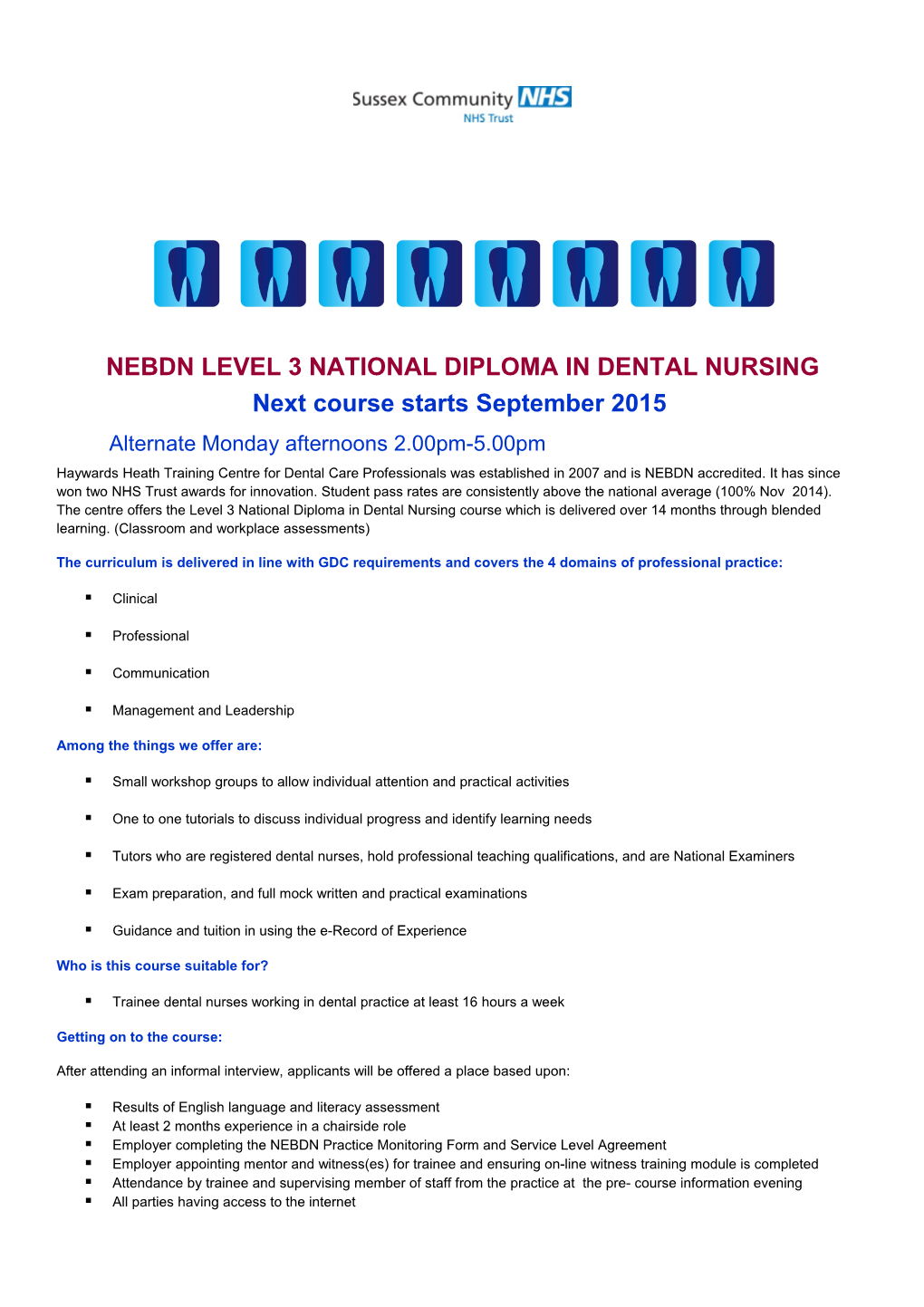 Nebdn Level 3 National Diploma in Dental Nursing