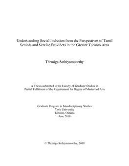 Understanding Social Inclusion from the Perspectives of Tamil Seniors and Service Providers in the Greater Toronto Area