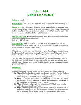 John 1:1-14 “Jesus: the Godman”