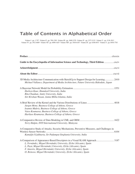 Table of Contents in Alphabetical Order