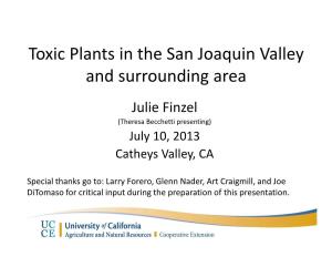 Toxic Plants in the San Joaquin Valley and Surrounding Area Julie Finzel (Theresa Becchetti Presenting) July 10, 2013 Catheys Valley, CA