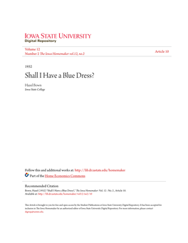 Shall I Have a Blue Dress? Hazel Bown Iowa State College