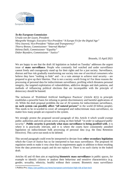 To the European Commission Ursula Von Der Leyen, President Margrethe Vestager, Executive Vice-President