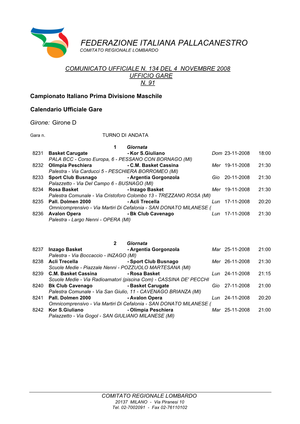 Federazione Italiana Pallacanestro Comitato Regionale Lombardo