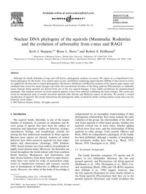Nuclear DNA Phylogeny of the Squirrels (Mammalia: Rodentia) and the Evolution of Arboreality from C-Myc and RAG1