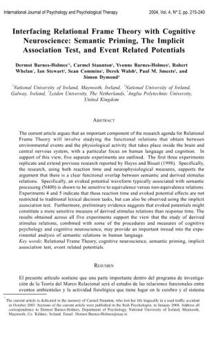 Interfacing Relational Frame Theory with Cognitive Neuroscience: Semantic Priming, the Implicit Association Test, and Event Related Potentials