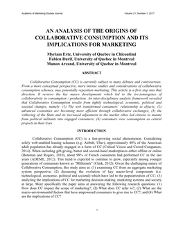 An Analysis of the Origins of Collaborative Consumption and Its Implications for Marketing
