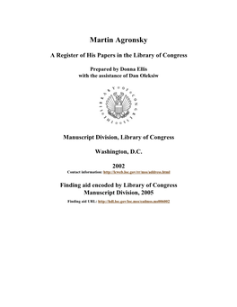 Papers of Martin Agronsky [Finding Aid]. Library of Congress. [PDF
