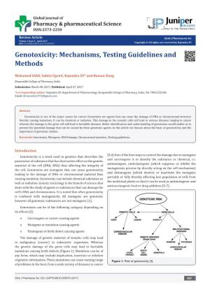 Genotoxicity: Mechanisms, Testing Guidelines and Methods