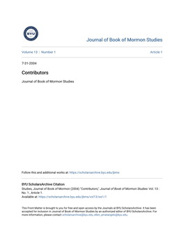 Journal of Book of Mormon Studies Contributors