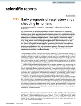 Early Prognosis of Respiratory Virus Shedding in Humans M