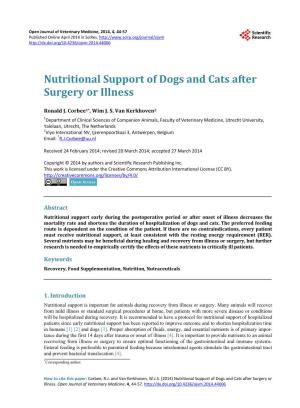 Nutritional Support of Dogs and Cats After Surgery Or Illness